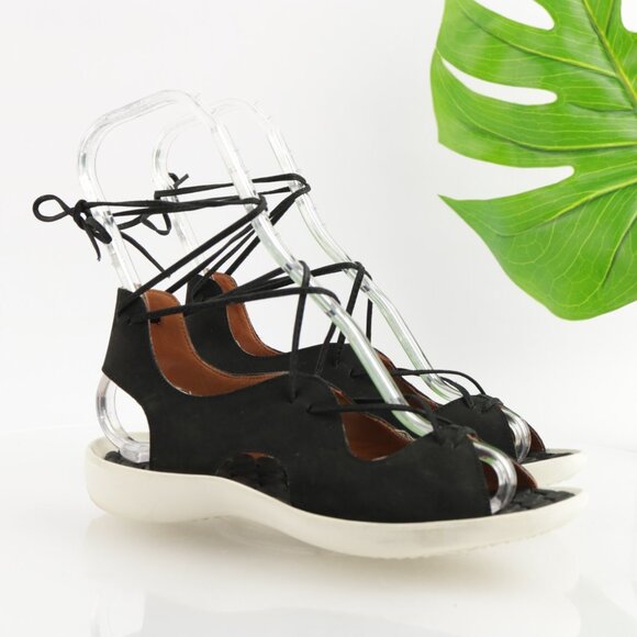 L'Amour Des Pieds Womens Nesimah Sandals Size 7 Black Leathte Ankle Tie Up Shoes - Picture 12 of 14